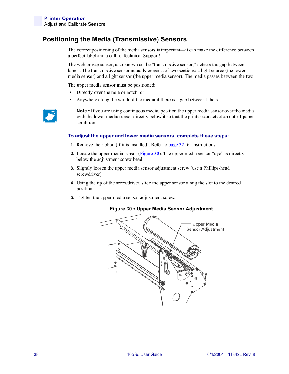 Positioning the media (transmissive) sensors | Zebra Technologies Zebra S Series 105SL User Manual | Page 62 / 130