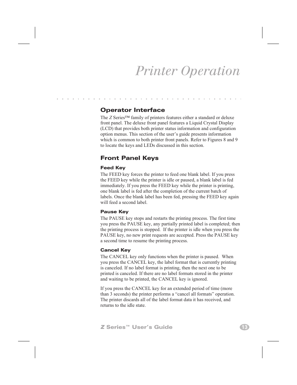 Printer operation | Zebra Technologies Zebra Z4000 User Manual | Page 21 / 98