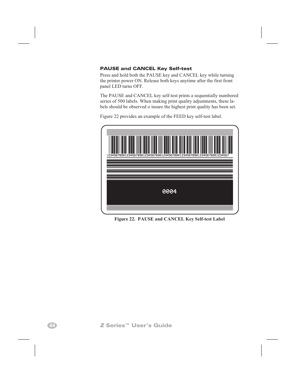 44 z series™ user’s guide | Zebra Technologies Zebra Z4000 User Manual | Page 52 / 98