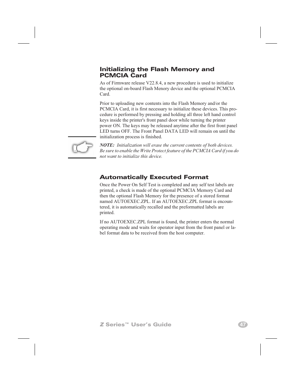 Print error conditions 46, Error conditions 46, Automatically executed format | Zebra Technologies Zebra Z4000 User Manual | Page 55 / 98