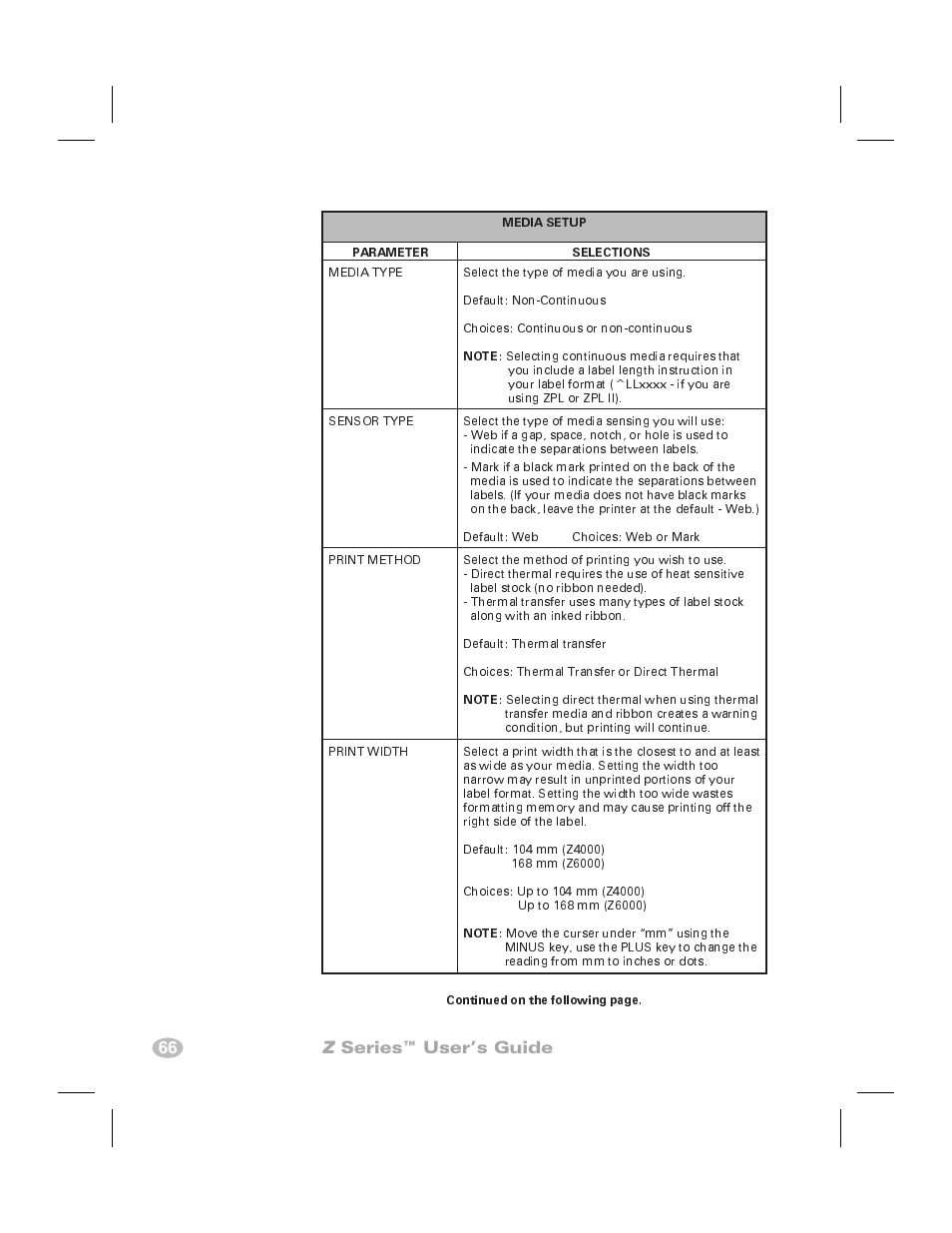 66 z series™ user’s guide | Zebra Technologies Zebra Z4000 User Manual | Page 74 / 98