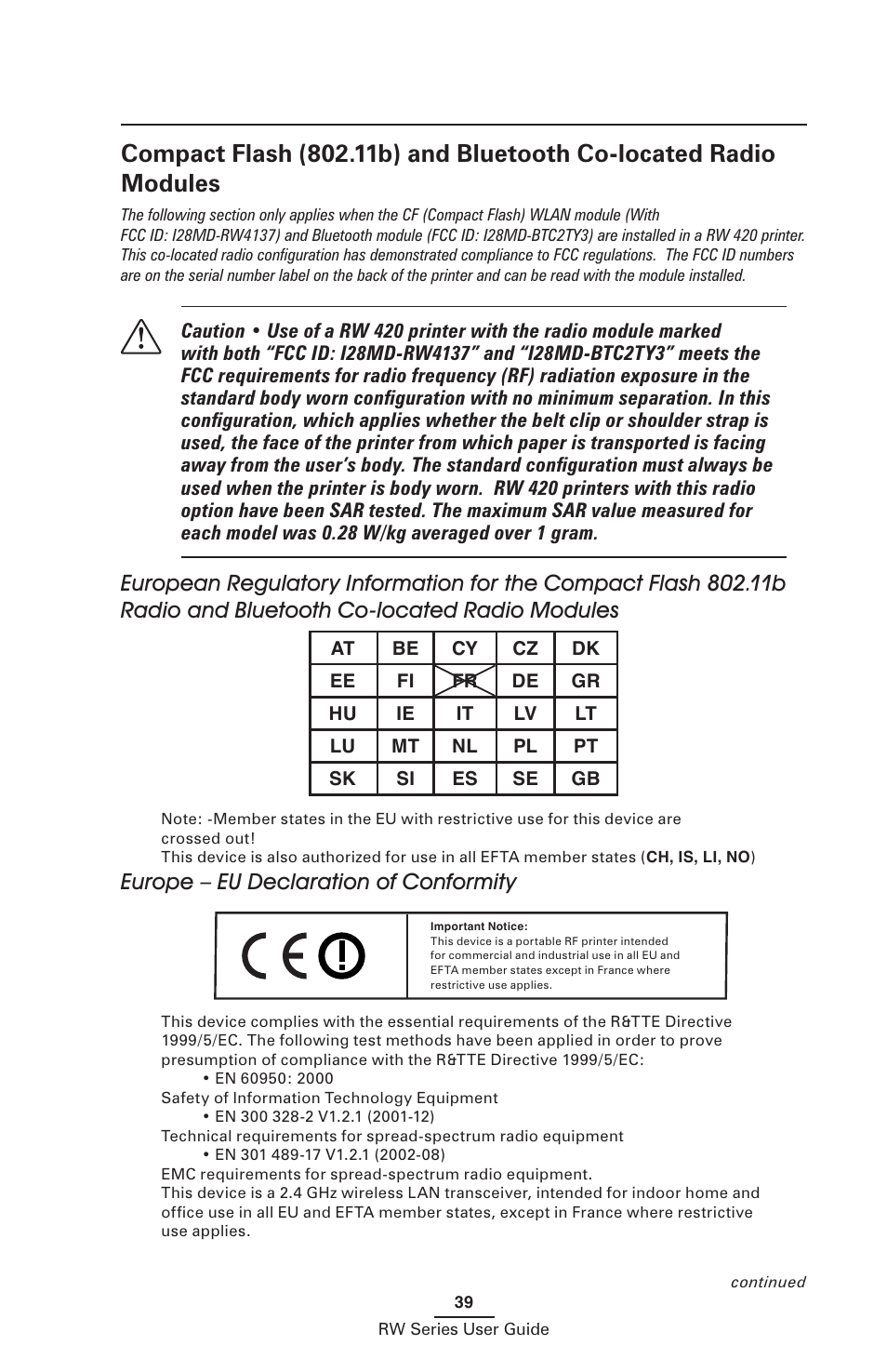 Europe – eu declaration of conformity | Zebra Technologies RW SERIES User Manual | Page 39 / 84