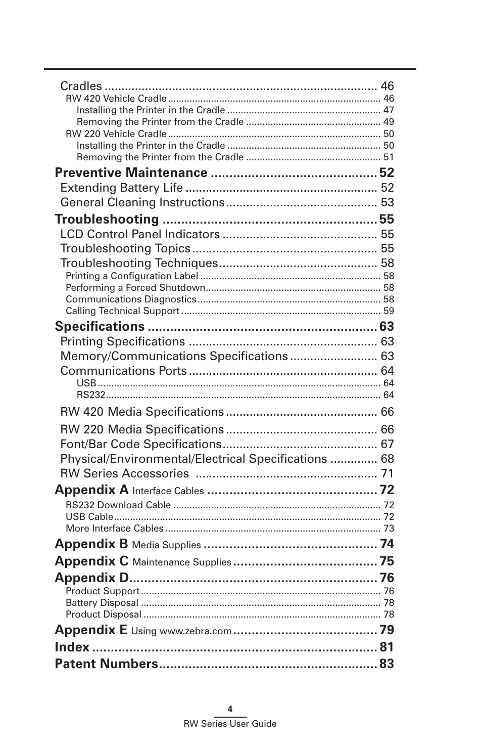 Zebra Technologies RW SERIES User Manual | Page 4 / 84