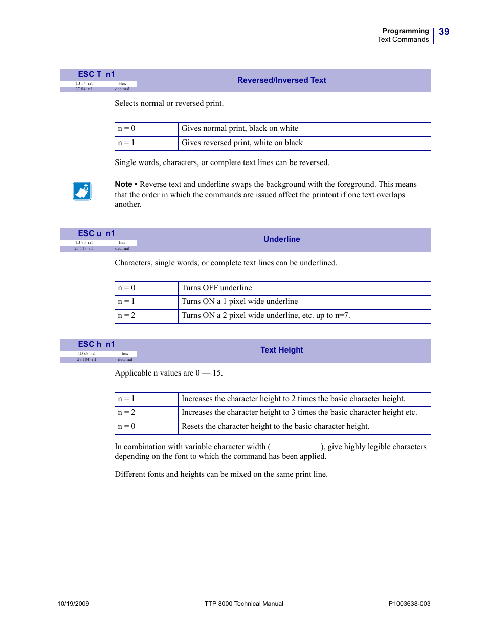 Esc h n1, Esc t n1, Esc u n1 | Zebra Technologies TTP 8000 User Manual | Page 39 / 132