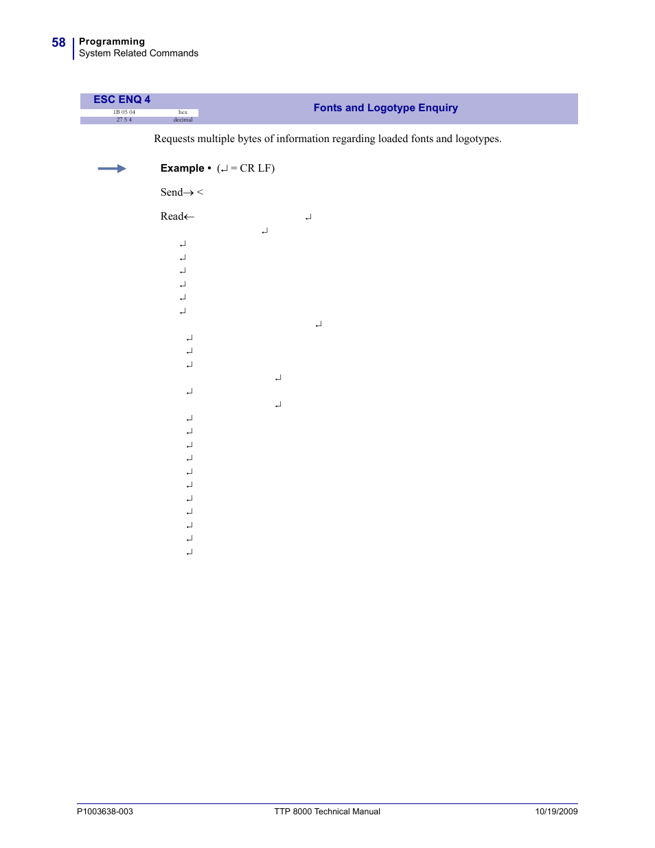 Esc enq 4 | Zebra Technologies TTP 8000 User Manual | Page 58 / 132