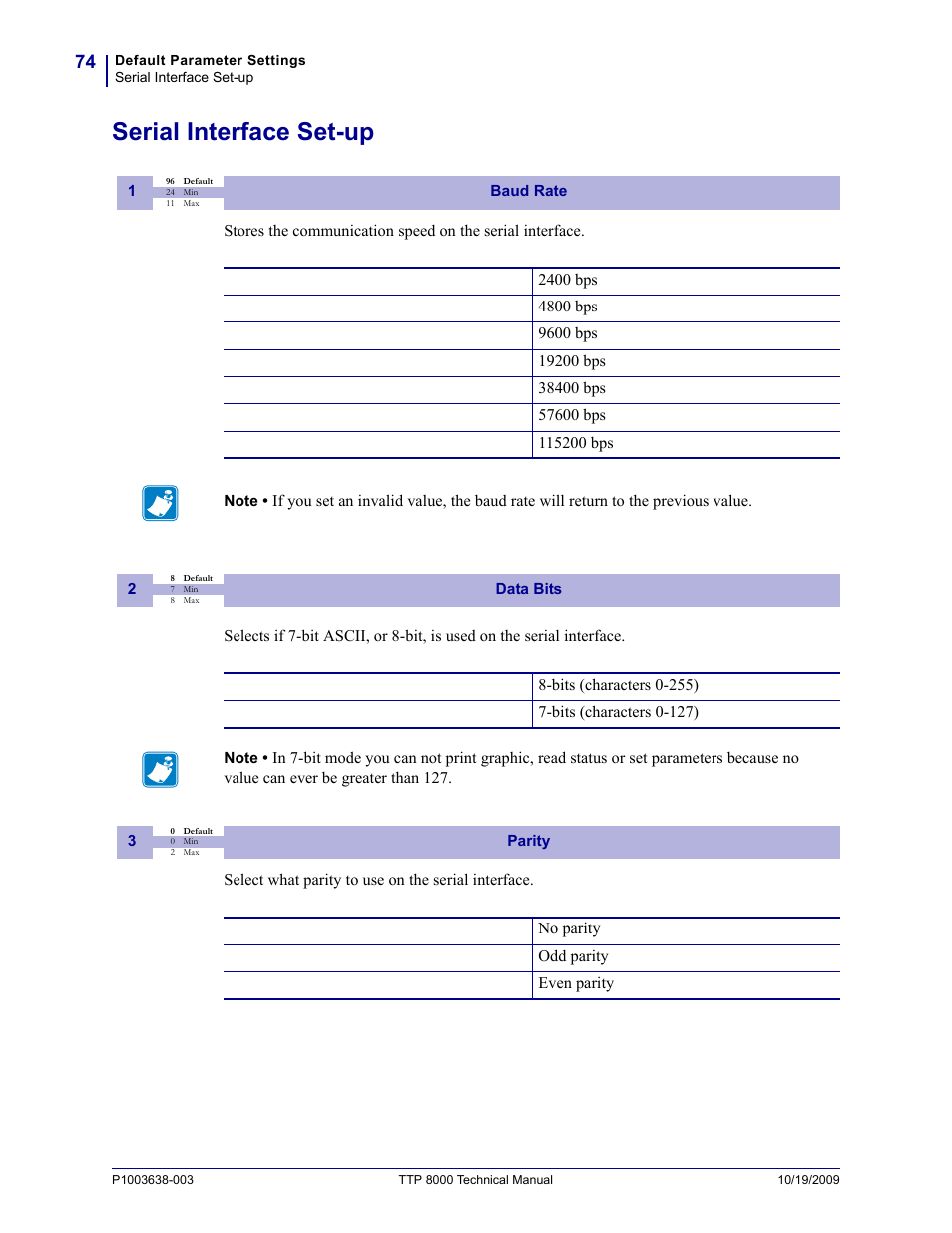 Serial interface set-up | Zebra Technologies TTP 8000 User Manual | Page 74 / 132