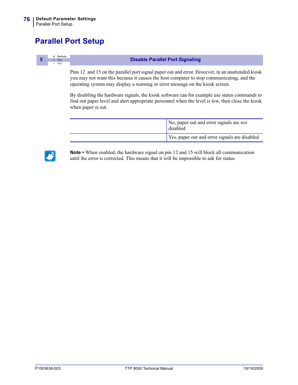 Parallel port setup | Zebra Technologies TTP 8000 User Manual | Page 76 / 132