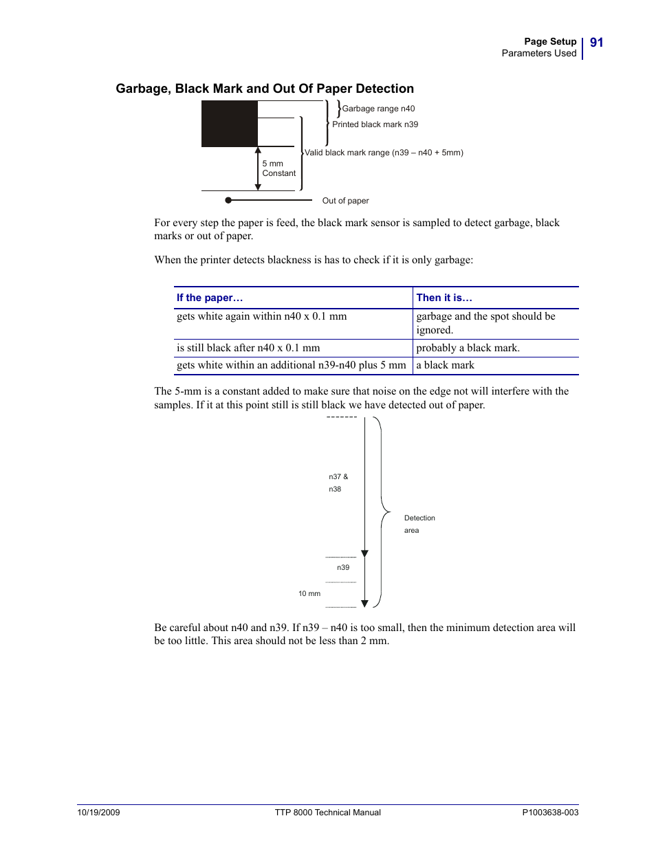 Garbage, black mark and out of paper detection | Zebra Technologies TTP 8000 User Manual | Page 91 / 132