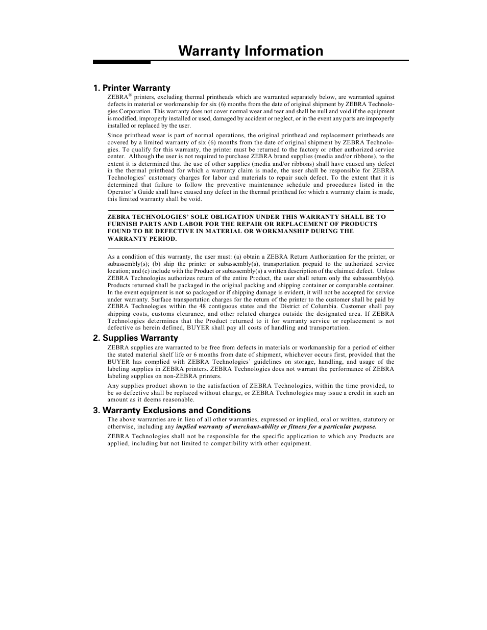 Warranty information | Zebra Technologies S-300 User Manual | Page 3 / 80