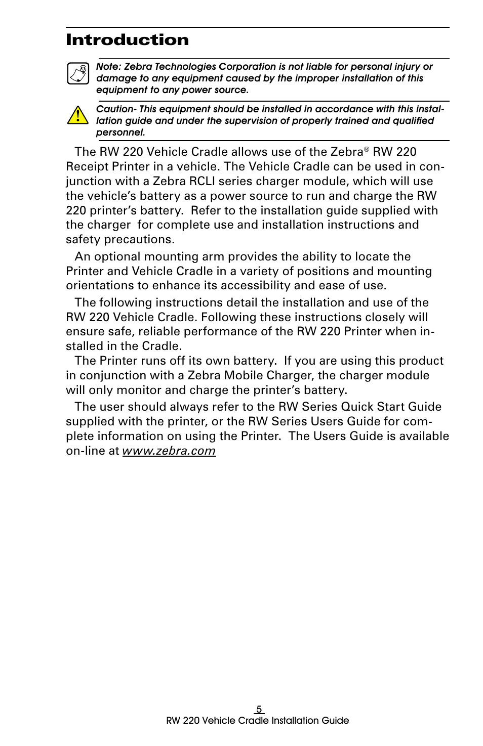 Introduction | Zebra Technologies RW 220 User Manual | Page 5 / 16