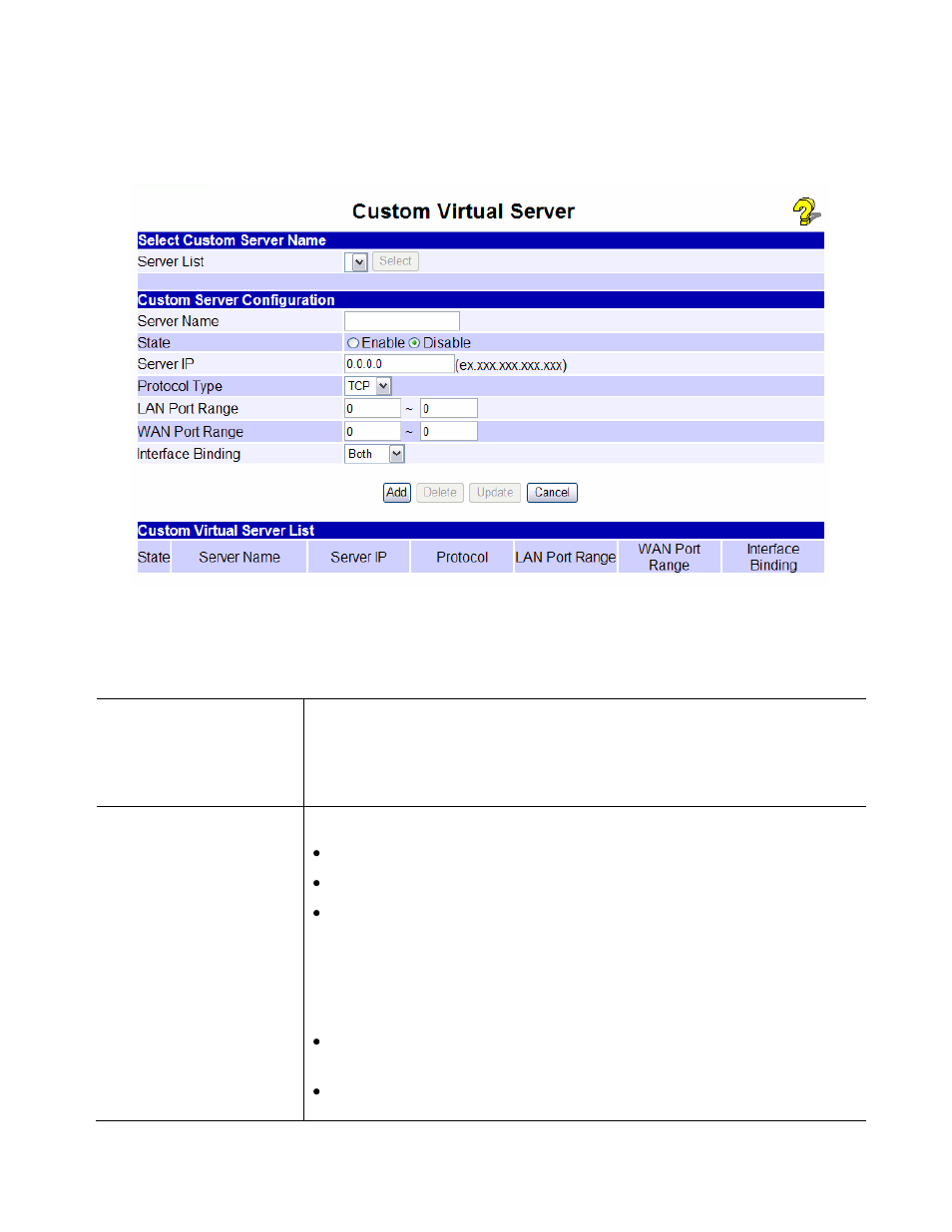 Custom virtual servers, Settings – custom virtual servers | XiNCOM Twin WAN XC-DPG402 User Manual | Page 38 / 79