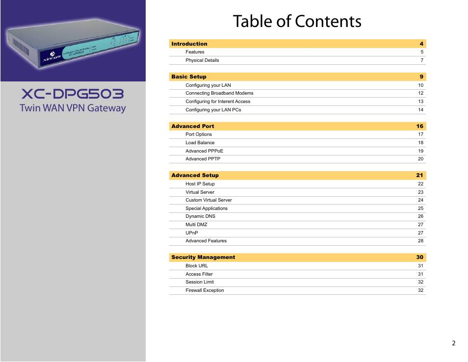 XiNCOM Twin WAN XC-DPG503 User Manual | Page 2 / 51