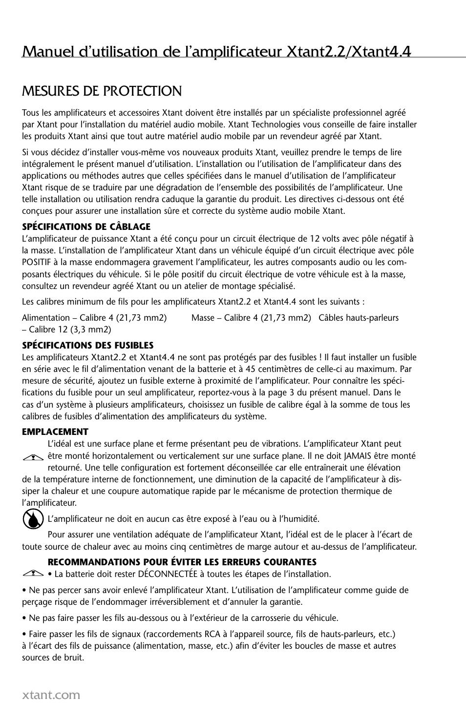 Mesures de protection | Xtant 2.2 User Manual | Page 14 / 36