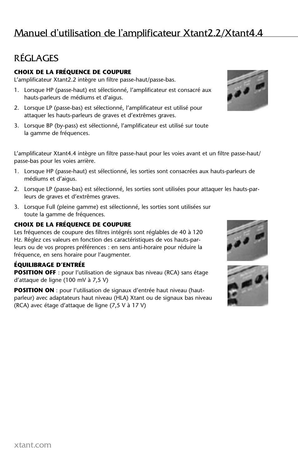 Réglages | Xtant 2.2 User Manual | Page 16 / 36