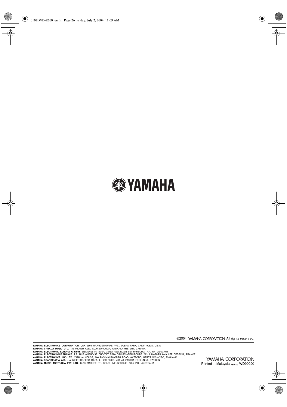 Yamaha PIANO CRAFT DVD-E600 User Manual | Page 30 / 30