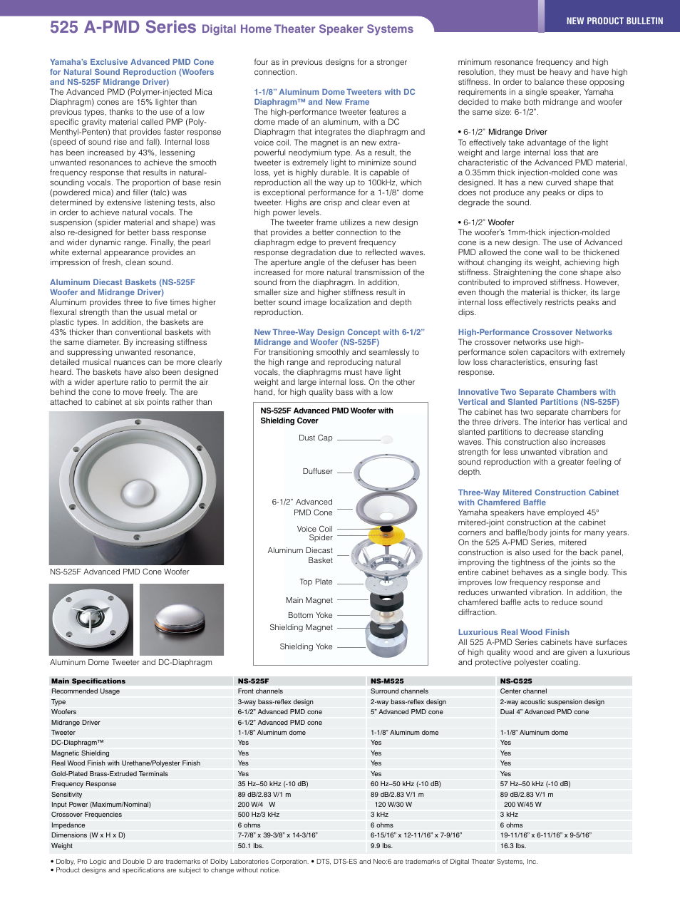 525 a-pmd series, Digital home theater speaker systems | Yamaha NS-C525 User Manual | Page 2 / 2