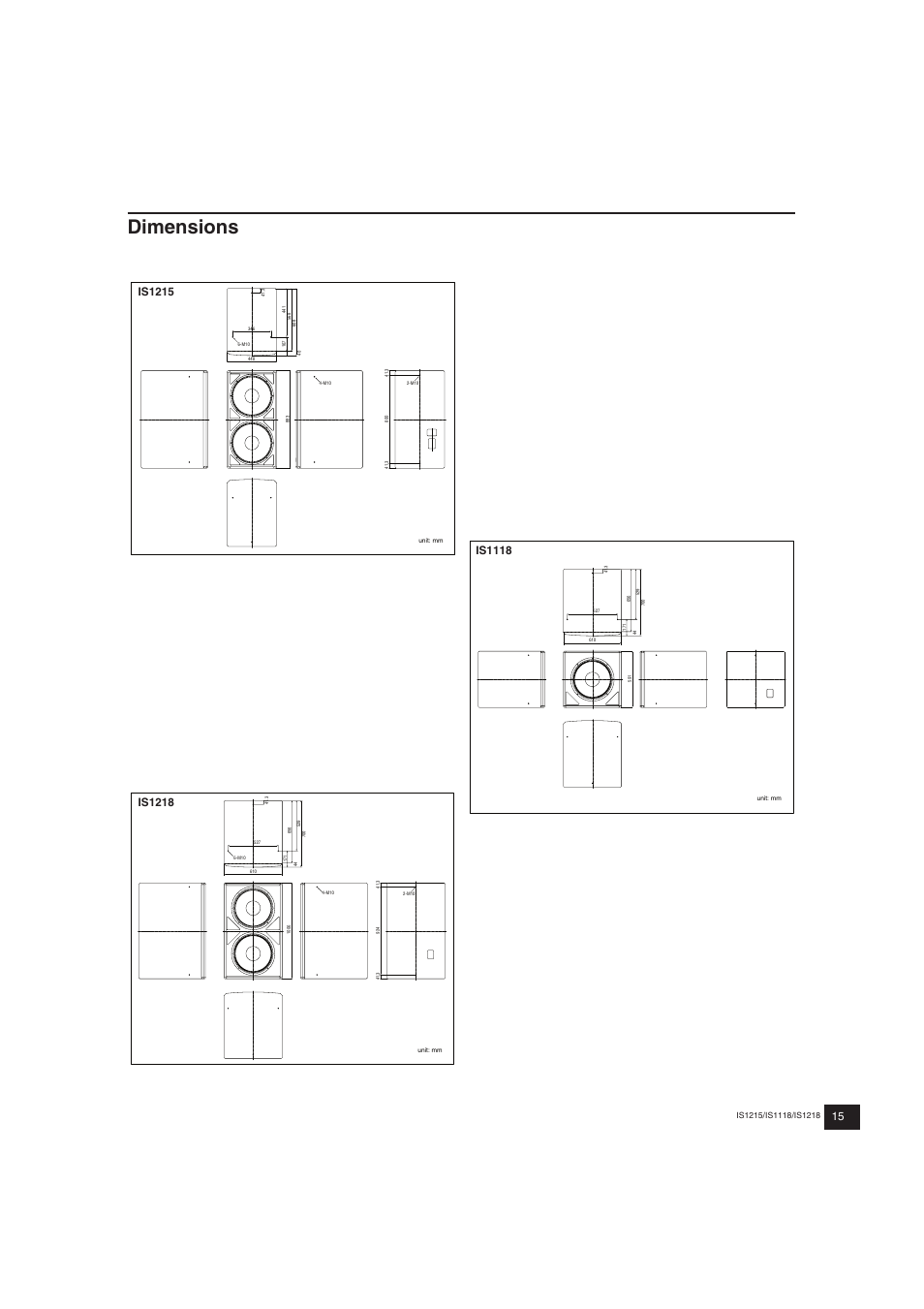 Dimensions, Is1215 | Yamaha IS1215 User Manual | Page 5 / 6