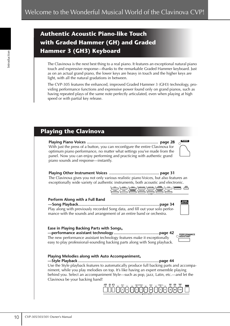 Playing the clavinova | Yamaha 303 User Manual | Page 10 / 220