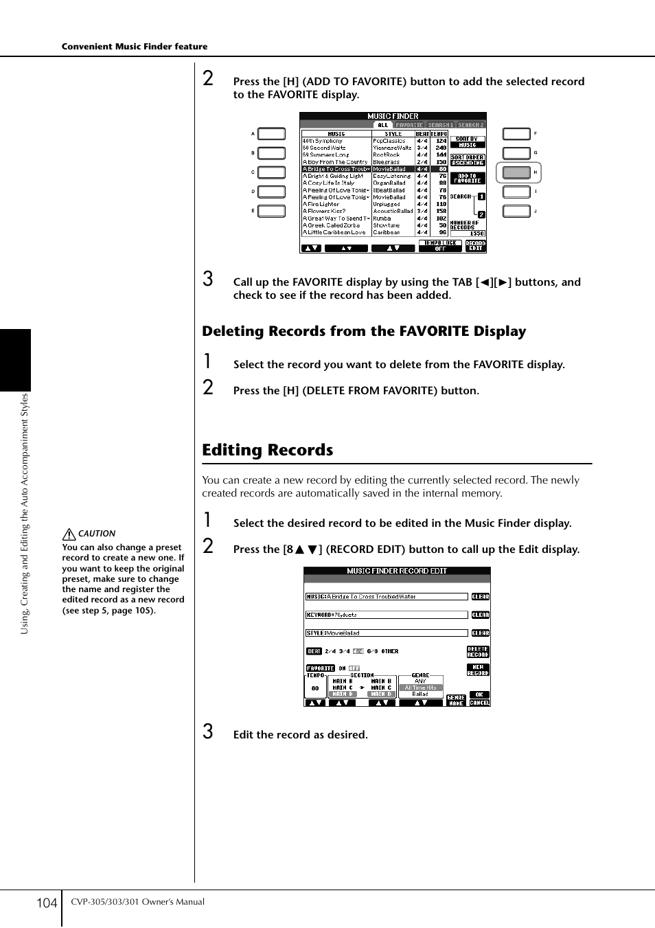 Editing records | Yamaha 303 User Manual | Page 104 / 220