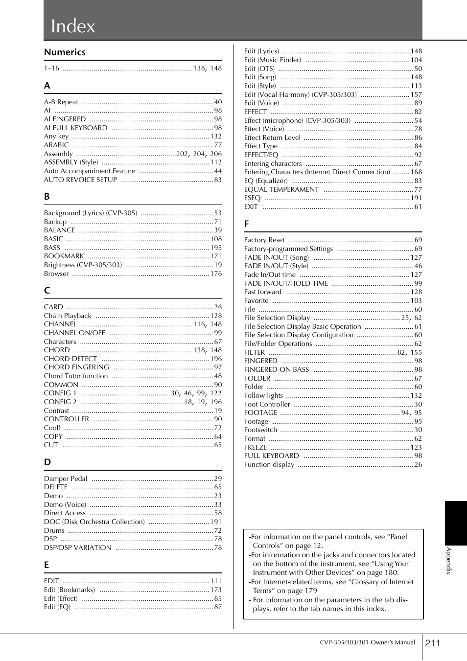 Index, Numerics | Yamaha 303 User Manual | Page 211 / 220