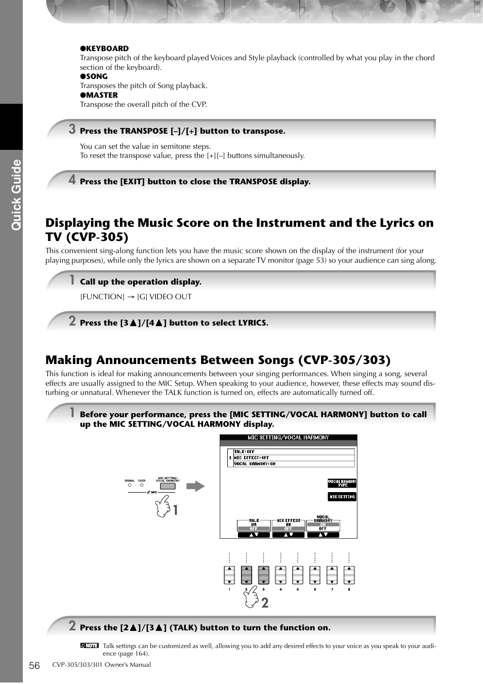 Quic k guide | Yamaha 303 User Manual | Page 56 / 220