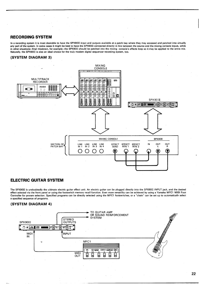 System diagram 3), System diagram 4), Ii .0 ,-q-.q--.q | O- 0--y- y- 6» q-p 0, Spxgon, T:i3eg3[!g | Yamaha SPX90 II User Manual | Page 23 / 101