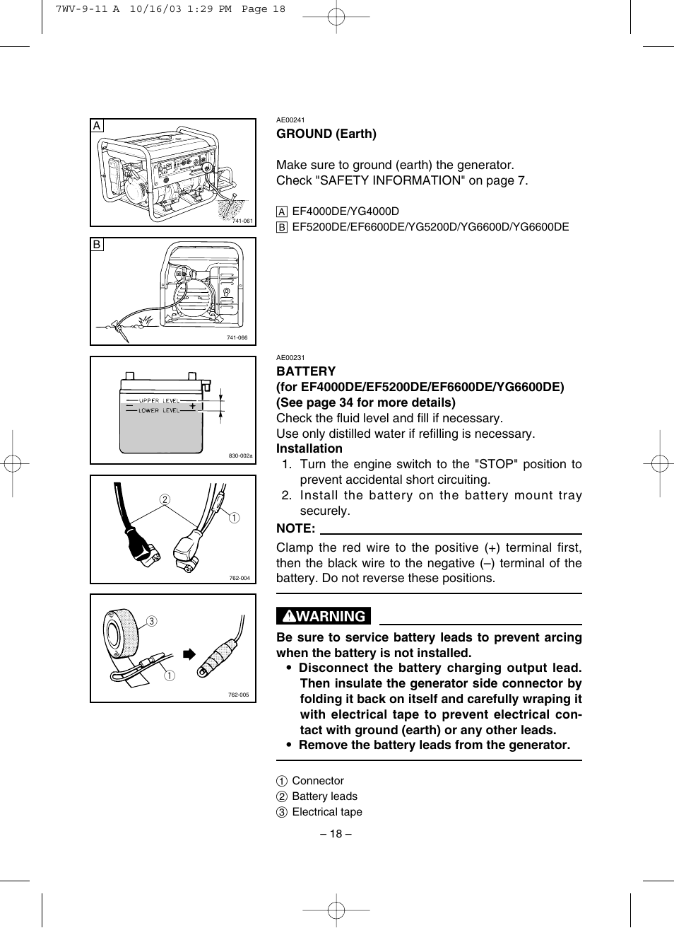 Ground, Battery | Yamaha EF4000DE User Manual | Page 23 / 62