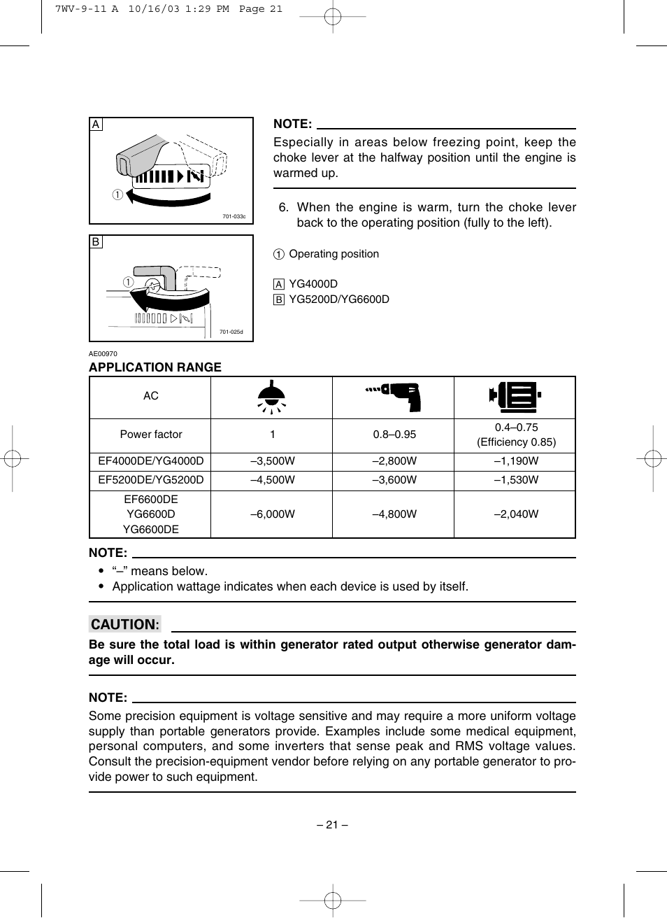 Application range | Yamaha EF4000DE User Manual | Page 26 / 62