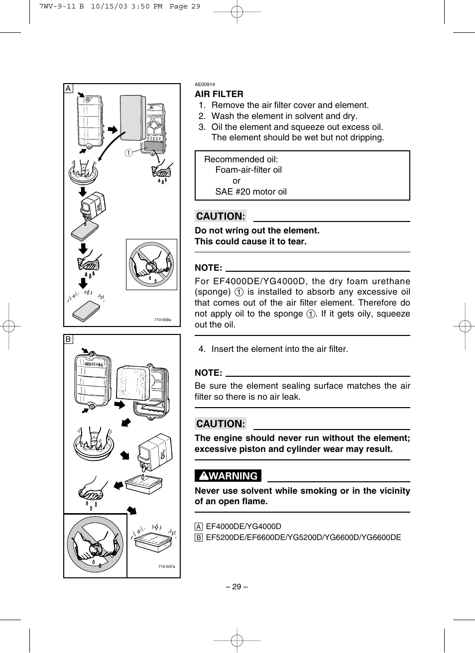 Air filter | Yamaha EF4000DE User Manual | Page 34 / 62