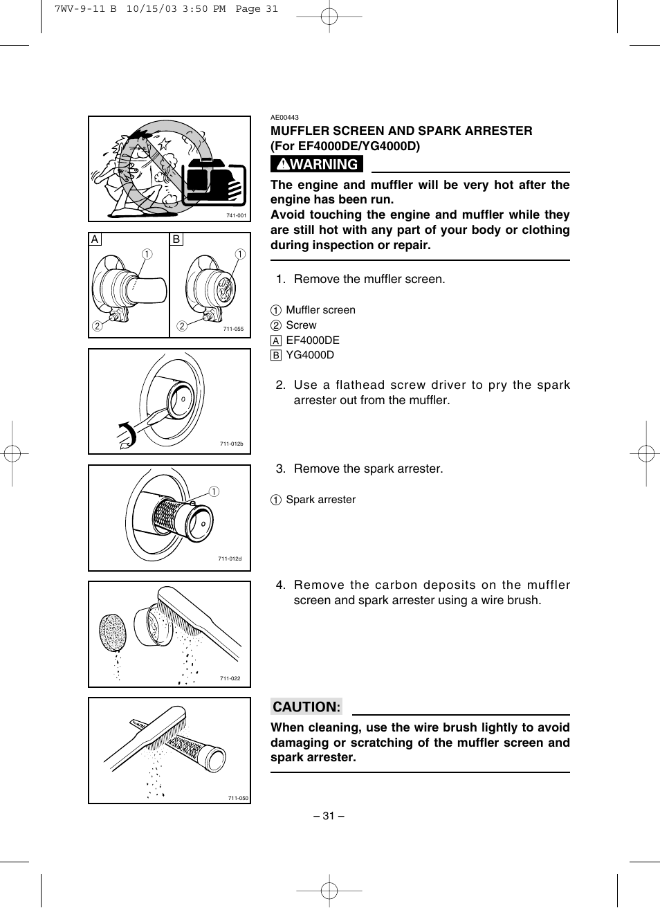 Muffler screen and spark arrester | Yamaha EF4000DE User Manual | Page 36 / 62