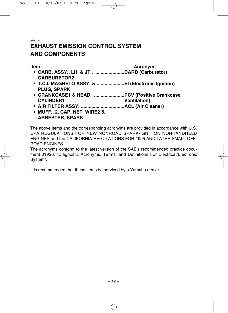 Exhaust emission control system and components | Yamaha EF4000DE User Manual | Page 47 / 62