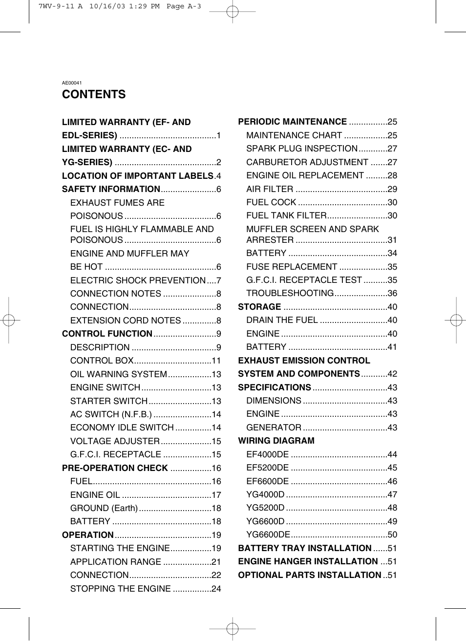 Yamaha EF4000DE User Manual | Page 5 / 62