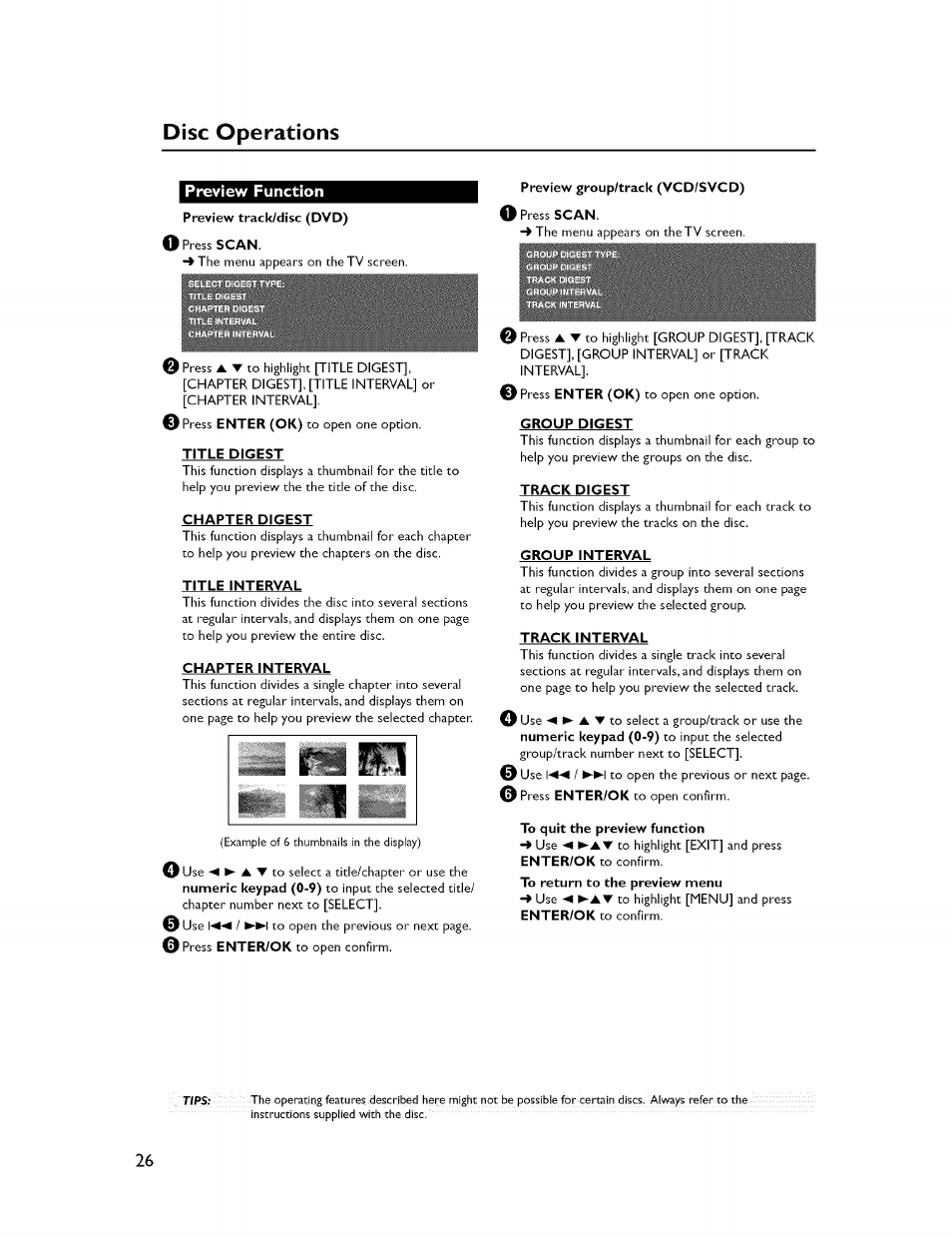 Preview function, Disc operations | Yamaha CINEMASTATION NX-C300 User Manual | Page 30 / 53