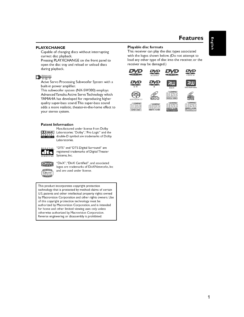 Features | Yamaha CINEMASTATION NX-C300 User Manual | Page 5 / 53