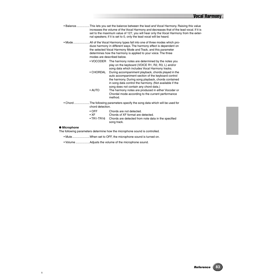 Vocal harmony | Yamaha 9000 Pro User Manual | Page 83 / 250