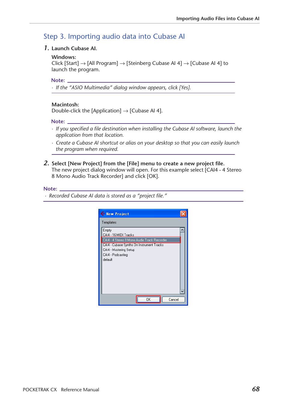 Step 3. importing audio data into cubase ai | Yamaha Pocket Recorder User Manual | Page 68 / 83