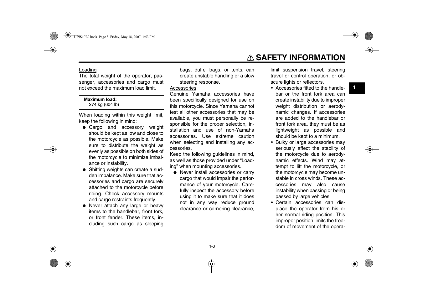 Safety information | Yamaha STAR XV19CX(C) User Manual | Page 11 / 96