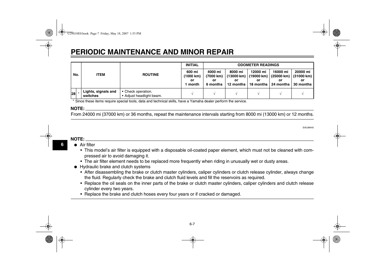 Periodic maintenance and minor repair | Yamaha STAR XV19CX(C) User Manual | Page 48 / 96