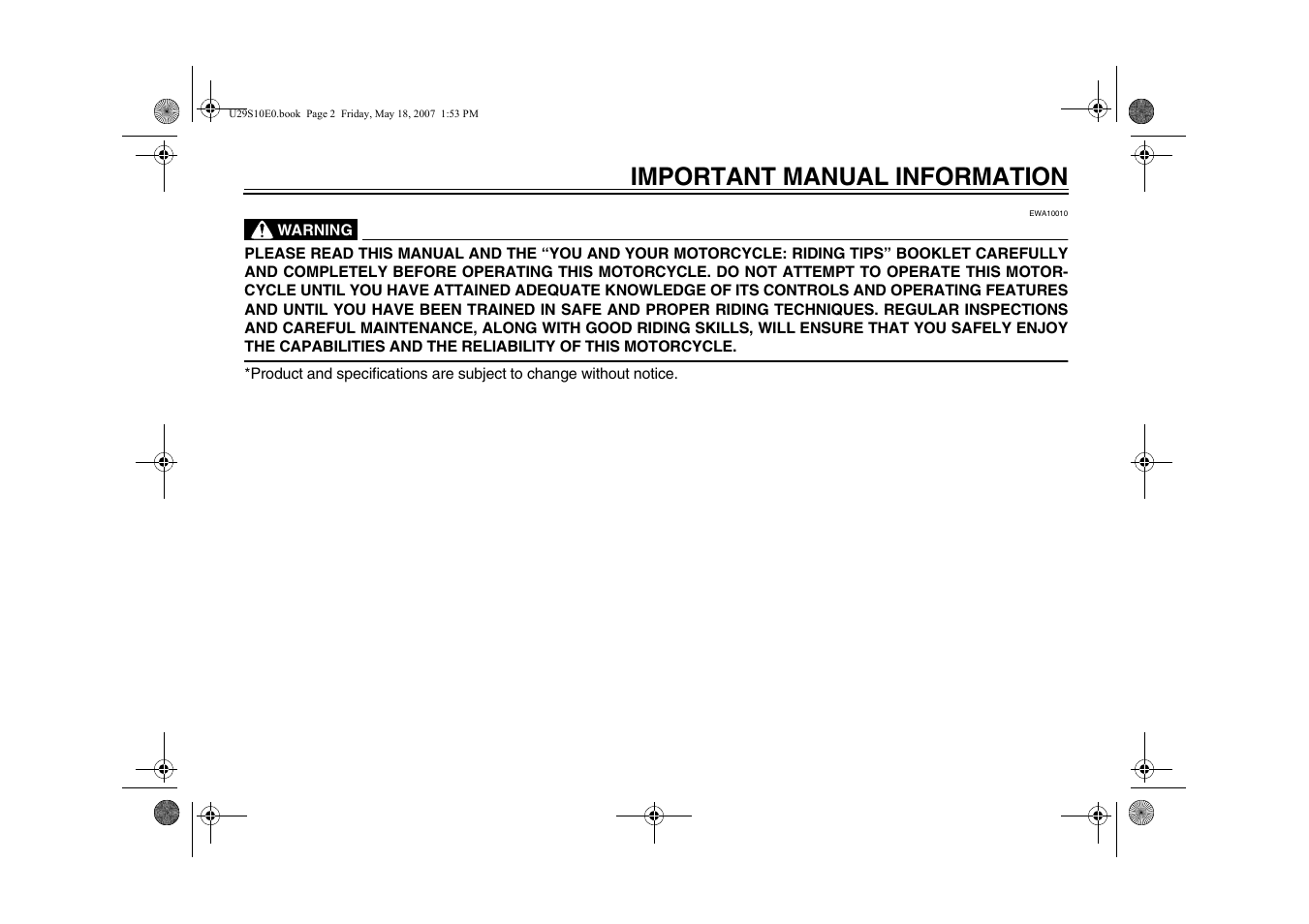 Important manual information | Yamaha STAR XV19CX(C) User Manual | Page 5 / 96