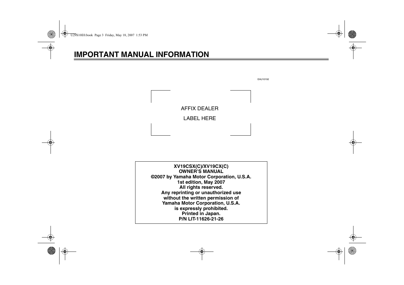 Important manual information | Yamaha STAR XV19CX(C) User Manual | Page 6 / 96