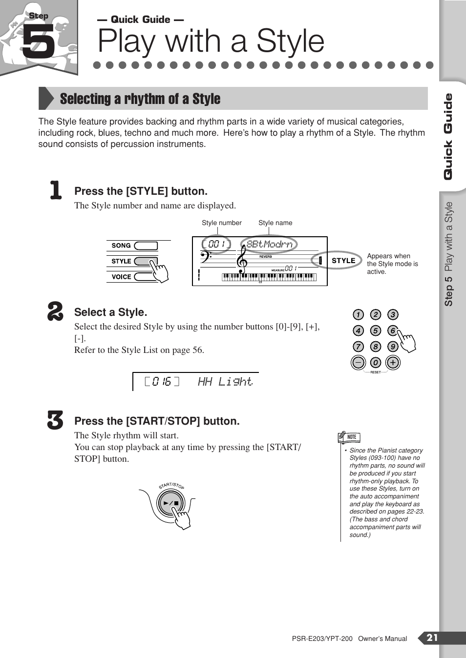 Step 5 play with a style, Selecting a rhythm of a style, Step 5 | Play with a style | Yamaha YPT-200  EN User Manual | Page 21 / 68