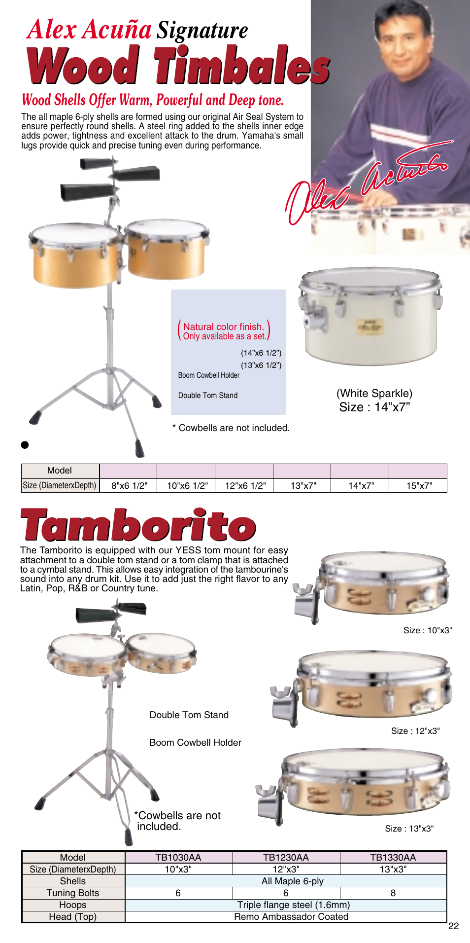 Tm14aa, Wood shells offer warm, powerful and deep tone, Tm1314aa | Ws865, Tb1230aa, Tb1030aa | Yamaha ATT1512U User Manual | Page 23 / 36