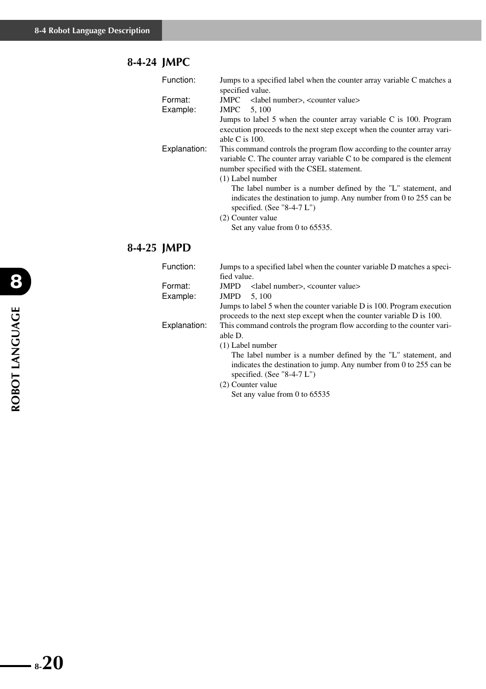 4-24 jmpc, 4-25 jmpd, Robot language | Yamaha SRCP User Manual | Page 118 / 246