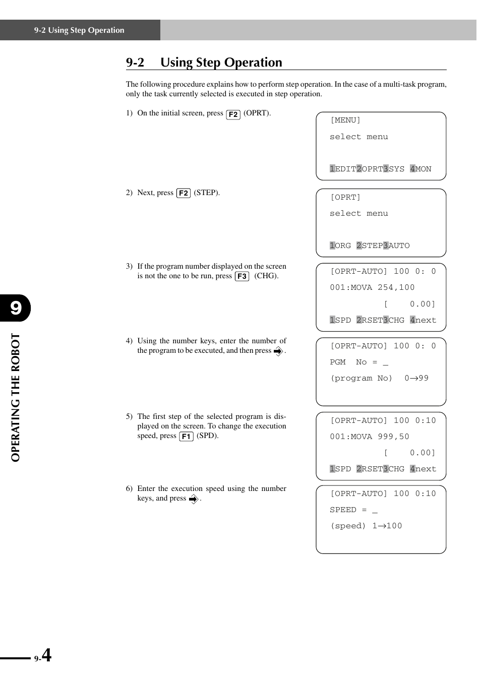 2 using step operation, Opera ting the robot | Yamaha SRCP User Manual | Page 136 / 246