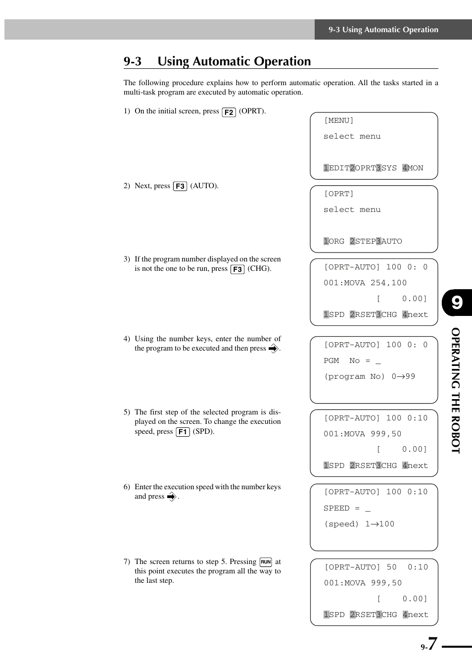 3 using automatic operation, Opera ting the robot | Yamaha SRCP User Manual | Page 139 / 246