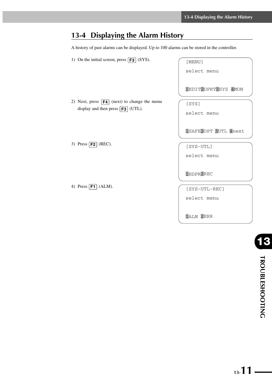 4 displaying the alarm history, Troubleshooting | Yamaha SRCP User Manual | Page 229 / 246