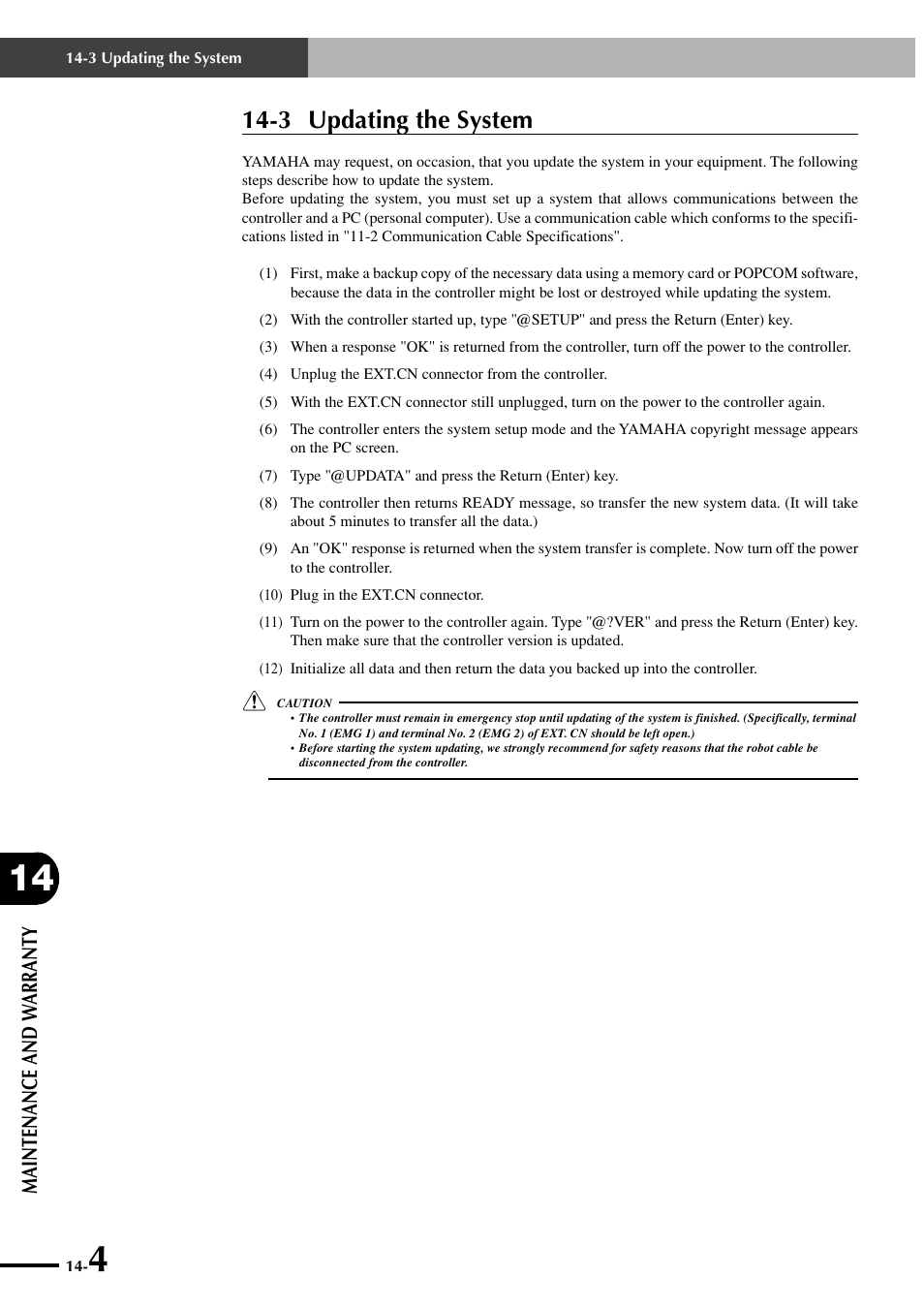 3 updating the system, Maintenance and w arranty | Yamaha SRCP User Manual | Page 234 / 246