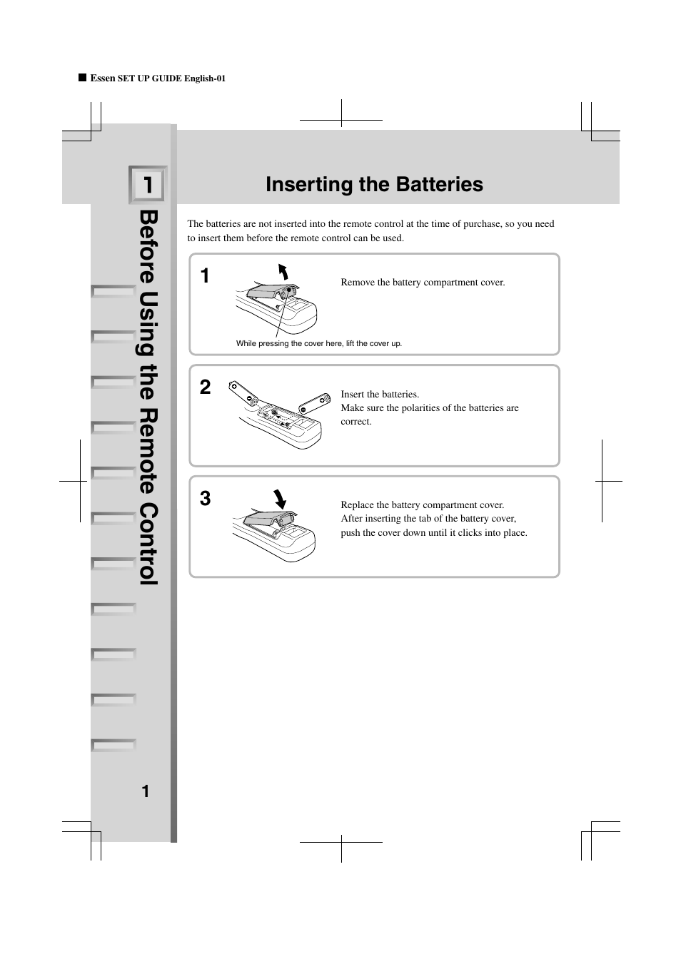 Before using the remote control, Inserting the batteries, Bef ore using the remote contr ol | Yamaha LPX-500 User Manual | Page 70 / 80