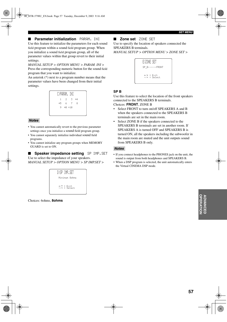 C)param. ini, D)sp imp.set, E)zone set | Yamaha HTR-5790 User Manual | Page 61 / 90