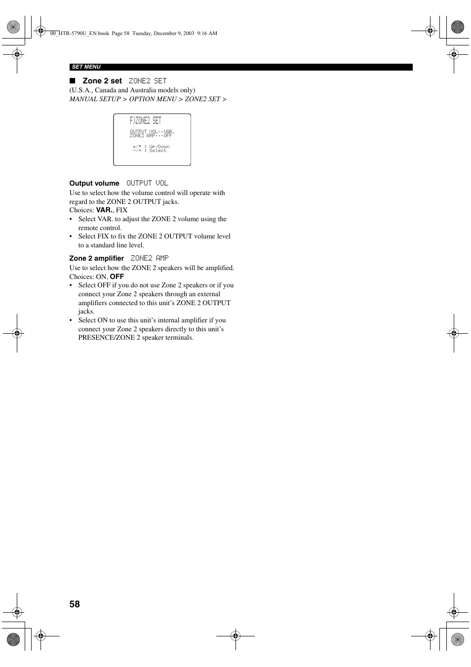 F)zone2 set | Yamaha HTR-5790 User Manual | Page 62 / 90